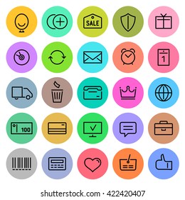25 different icons for online shops. Linear. Black and color.