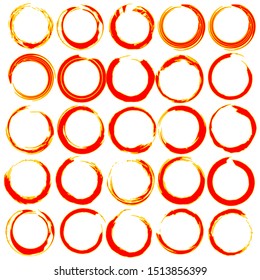 25 different stylized circular flat isolated drawings for various vintage design