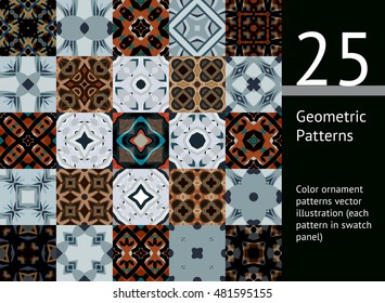25 different vector seamless patterns. Endless textures can be used for pattern fills, web page background, surface textures, package design, cloth design, invitation or greeting card.