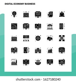 25 Digital Economy Business Icon set. Solid Glyph Icon Vector Illustration Template For Web and Mobile. Ideas for business company.