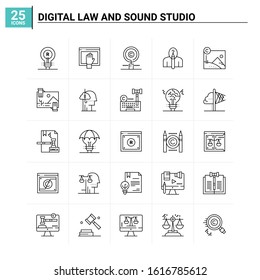 25 Digital Law And Sound Studio icon set. vector background