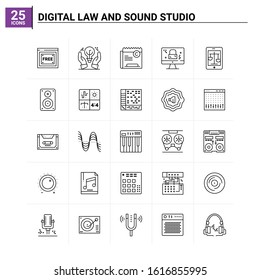 25 Digital Law And Sound Studio icon set. vector background
