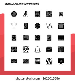 25 Digital Law And Sound Studio Icon set. Solid Glyph Icon Vector Illustration Template For Web and Mobile. Ideas for business company.