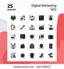 25 Digital Marketing Icon Set. 100% Editable EPS 10 Files. Business Logo Concept Ideas Solid Glyph icon design