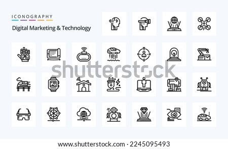 25 Digital Marketing And Technology Line icon pack