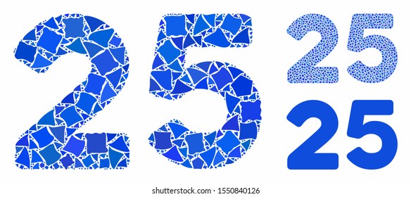 25 digits text mosaic of ragged elements in different sizes and color tones, based on 25 digits text icon. Vector irregular elements are united into illustration.