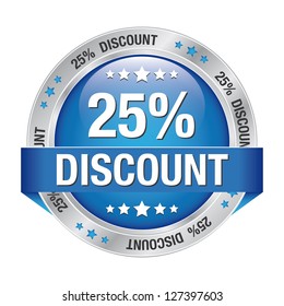 25 discount blue silver button isolated background