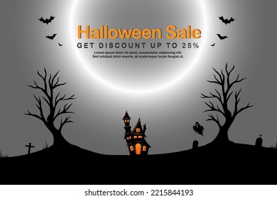 25% discount Halloween sale banner. Banner for Halloween holiday event website. Flash sale on Halloween. Halloween vector illustration