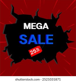 25% discount. mega sale. blue 3D icon design, with many super discount details. vector illustration.