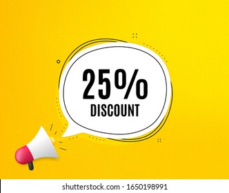 25% Discount. Megaphone banner with chat bubble. Sale offer price sign. Special offer symbol. Loudspeaker with speech bubble. Discount promotion text. Social Media banner. Vector