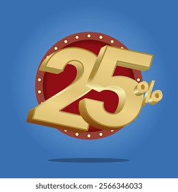 25% Discount Offer with Stunning 3D Gold Text and Bold Red-Blue Contrast Background Design