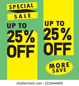 25% discount on warning tags, banners, flyers, social media posts, easy to change color illustration vector art