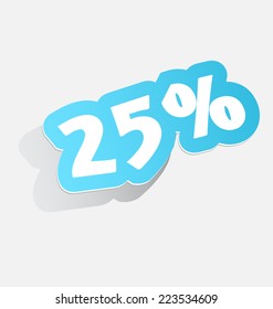 25% Discount price tags twenty-five percent blue stickers with shadow 3d label. vector illustration