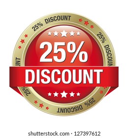 25 discount red gold button isolated background