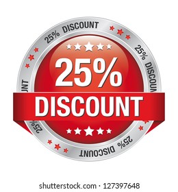 25 discount red silver button isolated background
