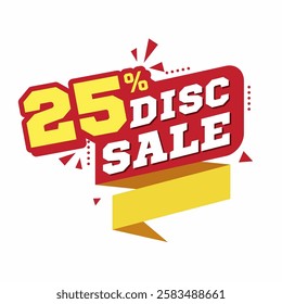 25% Discount Sale Banner with Bold 3D Text, Red and Yellow Color Scheme, and Modern Promotional Design for Special Offers and Discounts