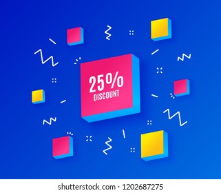 25% Discount. Sale offer price sign. Special offer symbol. Isometric cubes with geometric shapes. Creative shopping banners. Template for design. Vector