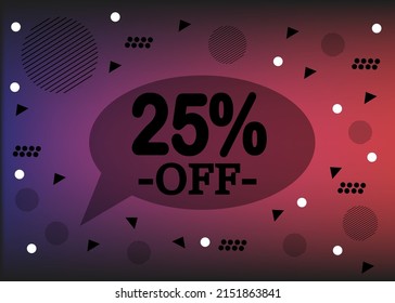 25% discount for special offer. Promotion banner for products in black, blue and red color