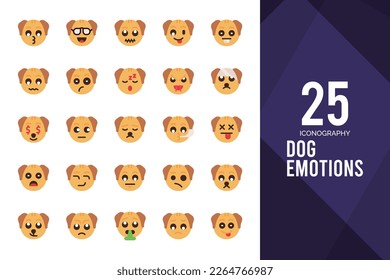 25 Dog Emoticon Flat icon pack. vector illustration.