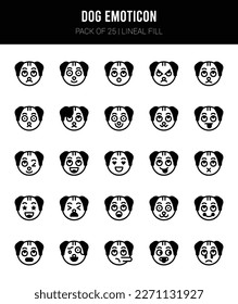 25 Dog Emoticon Lineal Fill icons Pack vector illustration.
