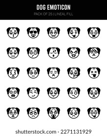 25 Dog Emoticon Lineal Fill icons Pack vector illustration.