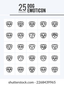 25 Dog Emoticon Outline icons Pack vector illustration.