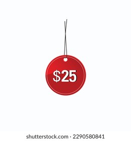 25 dollar price tag. 25$ dollar USD price symbol. price 25 Dollar sale banner in USD. Business or shopping promotion marketing concept.