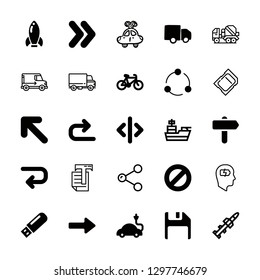 25 drive icons with upper left arrow and toy car in this set