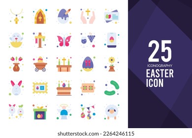 25 Easter Flat icon pack. vector illustration.