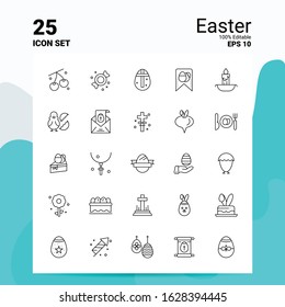 25 Easter Icon Set. 100% Editable EPS 10 Files. Business Logo Concept Ideas Line icon design