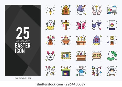 25 Easter Lineal Color icon pack. vector illustration.