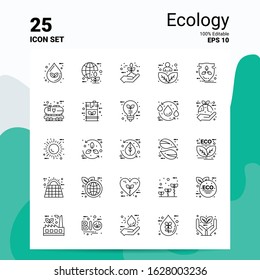 25 Ecology Icon Set. 100% Editable EPS 10 Files. Business Logo Concept Ideas Line icon design