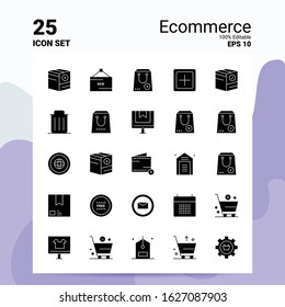 25 ECommerce Icon Set. 100% Editable EPS 10 Files. Business Logo Concept Ideas Solid Glyph icon design