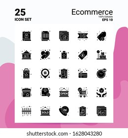 25 Ecommerce Icon Set. 100% Editable EPS 10 Files. Business Logo Concept Ideas Solid Glyph icon design