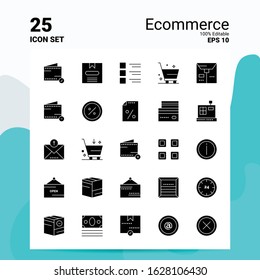 25 ECommerce Icon Set. 100% Editable EPS 10 Files. Business Logo Concept Ideas Solid Glyph icon design