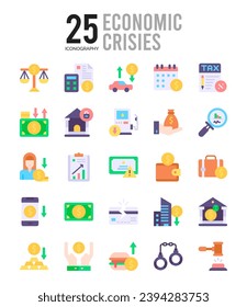 25 Economic Crisies icons Pack vector illustration.