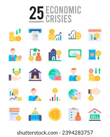 25 Economic Crisies icons Pack vector illustration.