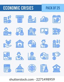 25 Economic Crisies. Two Color icons Pack. vector illustration.