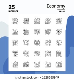 25 Economy Icon Set. 100% Editable EPS 10 Files. Business Logo Concept Ideas Line icon design