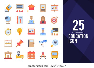 25 Education Flat icon pack. vector illustration.