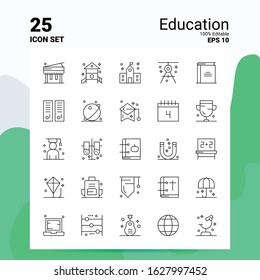25 Education Icon Set. 100% Editable EPS 10 Files. Business Logo Concept Ideas Line icon design