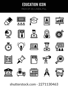 25 Education Lineal Fill icons Pack vector illustration.