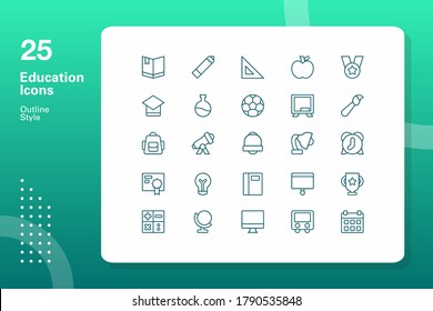 25 Education Vector Icon Illustration in Outline Design Style.eps