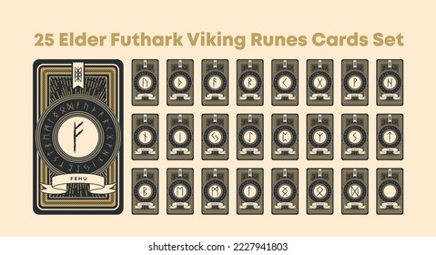 25 Elder Futhark Viking Runes Cards Set