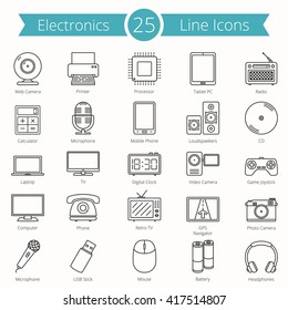 25 Electronics line icons, vector eps10 illustration