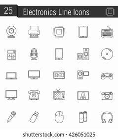 25 Electronics line icons, vector eps10 illustration