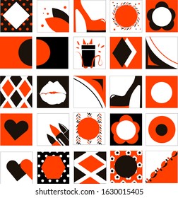 25 elements for designing postcards, calendars, and brochures in red, black and white colors.Vector stock.women's day, March 8