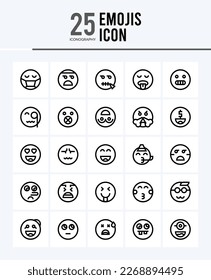 25 Emojis Outline icons Pack vector illustration.