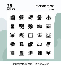 25 Entertainment Icon Set. 100% Editable EPS 10 Files. Business Logo Concept Ideas Solid Glyph icon design