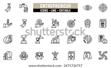 25 entrepreneur icons set, vector line, editable stroke.